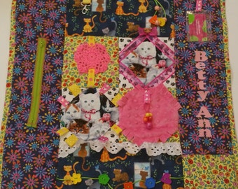 Kitty Fidget Blanket / 25" x 25" / Alzheimer's Stroke Rehabilitation Dementia Patient Restless Sensory Blanket / FREE NAME