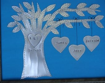 Tin Anniversary Gift - 10 Year Anniversary Gift - Family Tree - Personalized - Engraved Names and Wedding Date - Aluminum