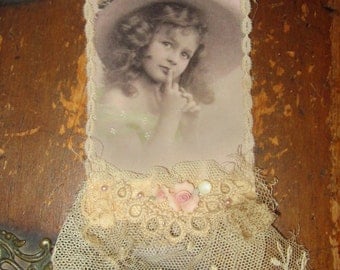 Vintage Lace Collage Sweet Spring Girl Embellished Altered Tag