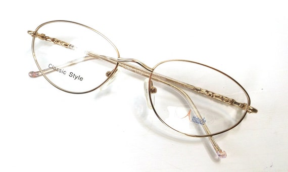 Vintage 90s Deadstock Eyeglasses Oval Frames Gold Metal 