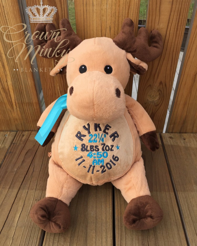 Moose Personalized Stuffed Animal by CrownMinkyBlankets on Etsy