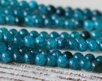 4mm Round Apatite Beads - Round Gemstone Beads - Jewelry Making Supplies - Teal - Choose Length