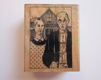 rubber stamp - AMERICAN GOTHIC - Museum Stamps - used rubber stamp