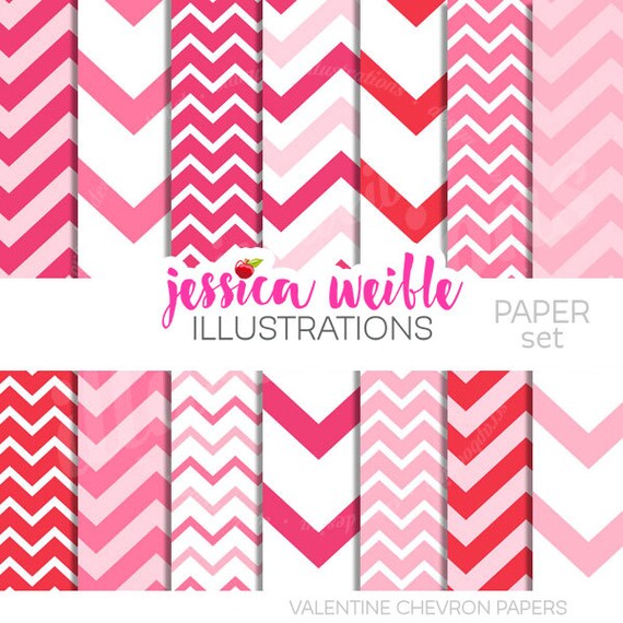 Valentine Chevron Cute Digital Papers Backgrounds for Invitations, Card Design, Scrapbooking, and Web Design Il_570xn