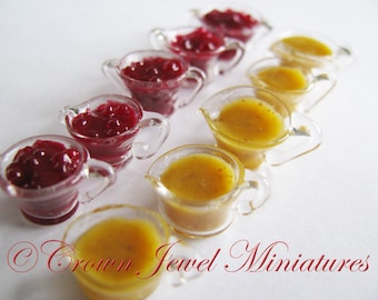 1:12 Turkey Gravy & Whole Cranberry Sauce Compotes by IGMA Artisan Robin Brady-Boxwell - Crown Jewel Miniatures