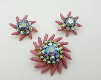 Judy Lee Contessa Brooch and Clip earrings Retro Colorful