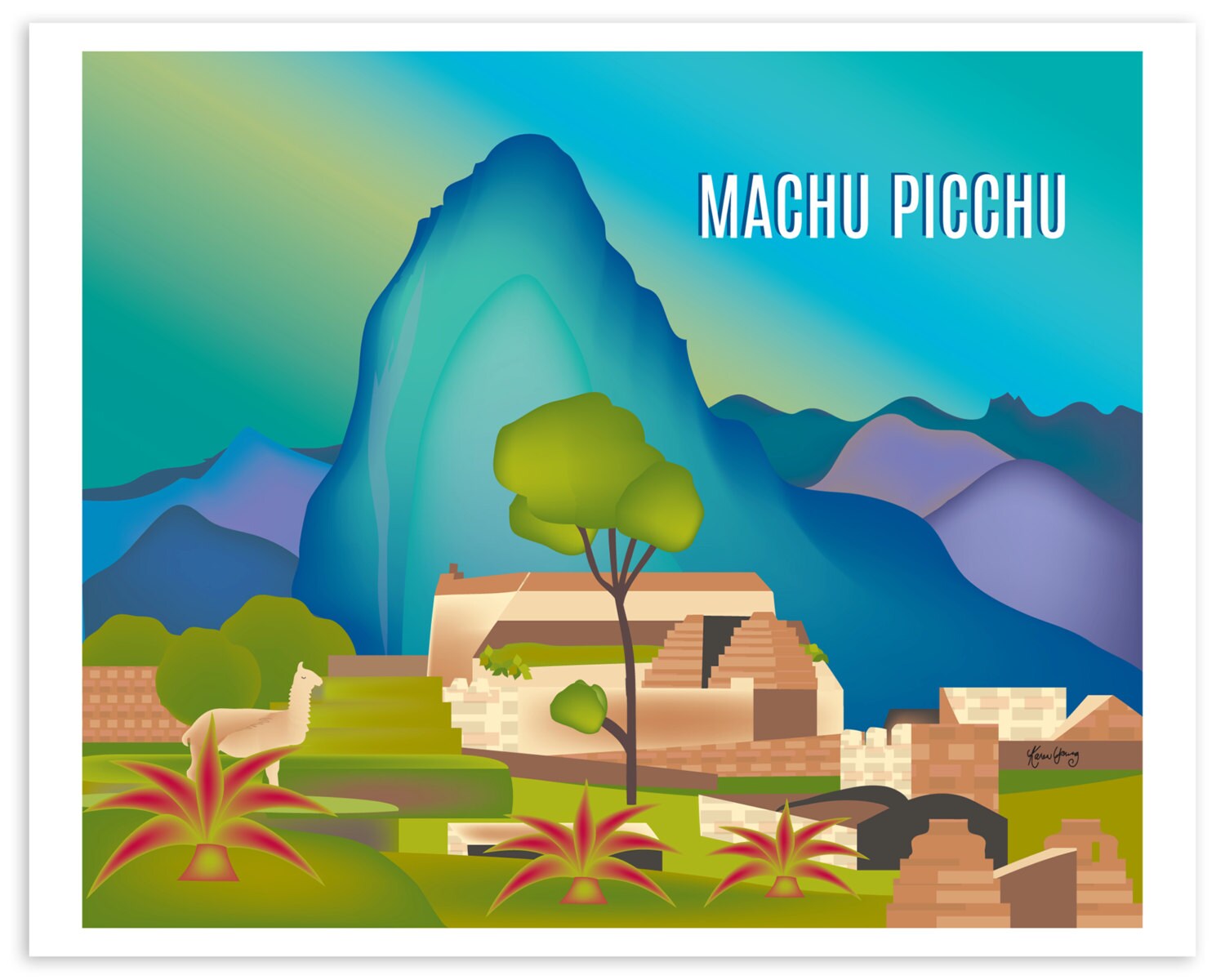 Machu Picchu Skyline Art Print Peru Artwork Loose by LoosePetals