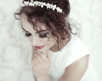 Silver bridal tiara - Bridal crystal tiara - Crystal pearl tiara