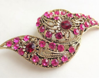 Pink & Red Ribbon Twist Vintage Brooch