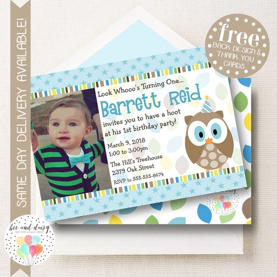 Boys Woodland Owl Invitation, Owl Birthday Invitation, Owl Party, Boy First Birthday, Boy Birthday, Owl Invite, Owl Photo Invitation Il_570xn