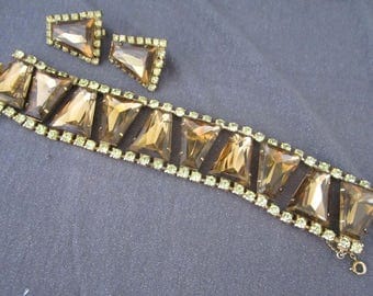 rhinestone set, vintage rhinestone, chunky set, vintage set, collector set, collector jewelry, vintage collectible, brown rhinestone