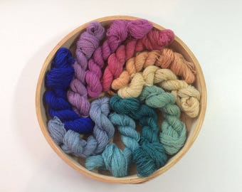 Rainbow Hand Dyed Laceweight Crewel Tapestry Embroidery Yarn No. 129, 50 grams, cobweb hand painted, wool