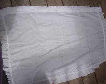 Vintage White Linen Curtains with Ruffled Rod Pocket two curtains