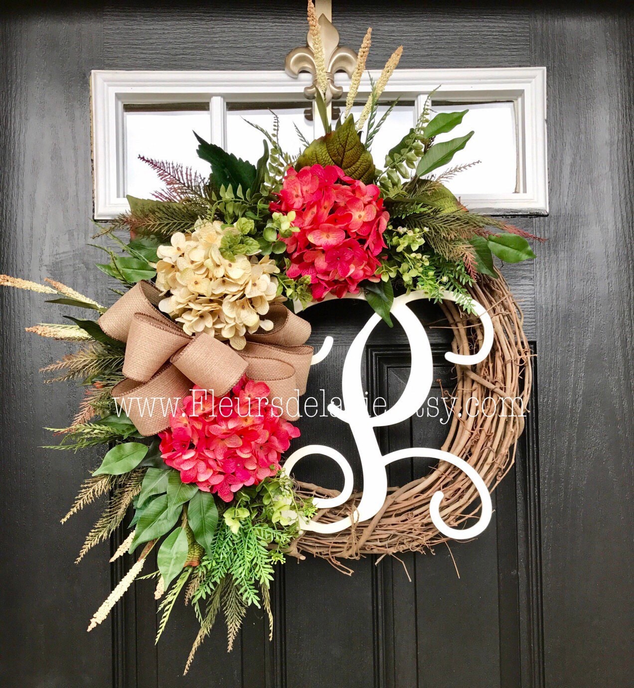 On Sale Spring Wreaths for Front Door, Monogram Wreaths, Burlap Wreath