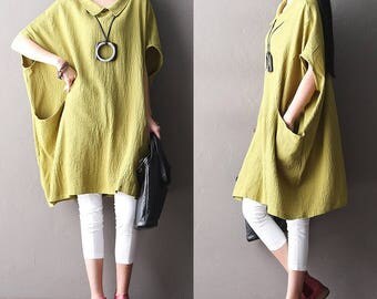 Loose Fitting Cotton Shirt Blouse for Women - Women Top- Women Clothing (R)