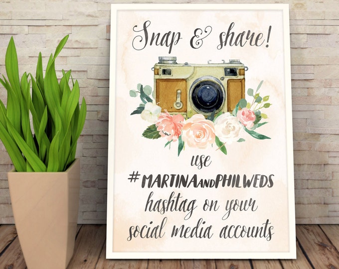 Snap and Share Personalized Instagram Sign, Social Media Sign, Hashtag Wedding Sign, Wedding Sign, Digital Printable File, Large A3 Sign