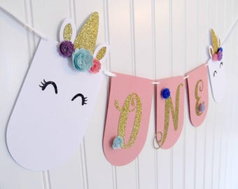 Unicorn Banner - High Chair Banner - Unicorn First Birthday - Unicorn Party - Unicorn Decorations - Unicorn Theme Party - Pink and Gold