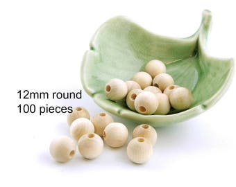 12mm ( half inch ) Round Wooden Beads - unfinished natural - 100 pieces
