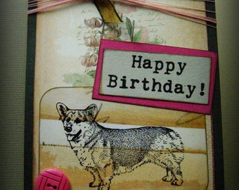 Corgi Card, Happy Birthday Card, Pet card, Dog card, Welsh Corgi Birthday greeting, that doggie in the window, Corgi dog birthday card