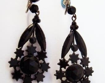 Victorian Jet earrings stars screwback drop earrings