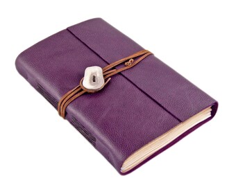 Large Purple Leather Journal with Tea Stained Paper - Travel Diary - Writing Journal - Deer Antler - Ready To Ship -