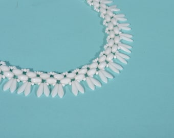 Vintage 1950s Necklace Western Germany White Milk Glass Choker Bridal Fashions