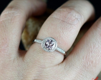 OEC Old European Cut Light Pale Pink Sapphire  Diamond Lotus