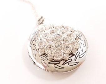SALE - Antique Silver and Rhinestone Locket - Heirloom Locket - Bridesmaid Locket - Vintage Silver Locket - Keepsake Locket - Wedding locket