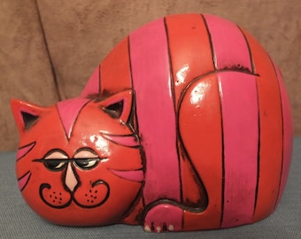 Pride Creations 1960's Paper Mache Striped Cheshire Cat Coin Bank Groovy Cat Bank