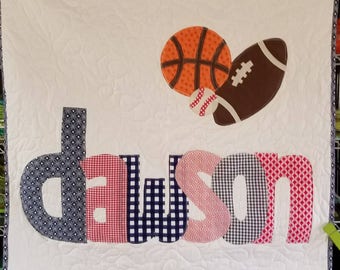 The Original Personalized Quilt 40 x 40, Baby Quilt, Raw Edge Applique Quilt, Name Quilt CC4040