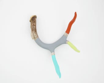 Painted Antler - MEDIUM - Aqua, Yellow, Orange & Gray Multi-Tip