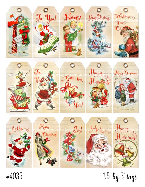 Digital Clipart instant download Vintage Christmas Tags