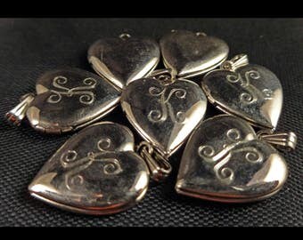 7pcs Vintage Silver Monogrammed Heart Locket