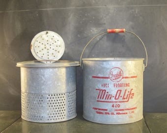 Vintage Galvanized Frabill's Min-O-Life Galvanized Minnow Bait Bucket