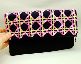 Foldover zipper clutch, zipper pouch, wedding purse, evening clutch, bridesmaid gifts set - Checks (Ref. FZ9)