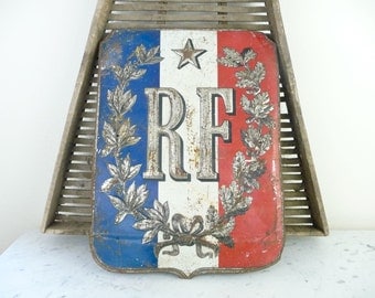 Vintage French Metal Sign French Flag Holder French Flag Holder Sign Vintage French Industrial Sign