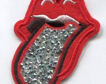 Crushed crystals lips and tongue iron on applique