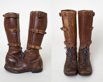 WWll Tank Boots Three Buckle US Army Cavalry International Shoe Company Tall Leather Motorcycle Riding Boots 6.5 Men 8 Womens