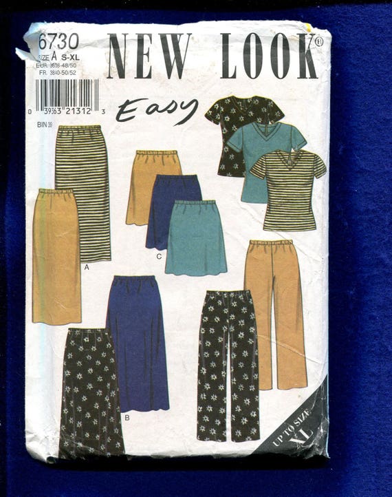 New Look 6730 Modern Tee Shirt Skirts & Pants Pattern Size S