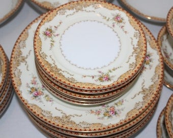 55 Pc Vintage Meito China Dinnerware Set Derby Pattern 1930s
