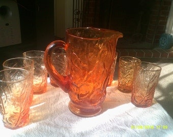 Krinkle Glass Pitcher and Glasses