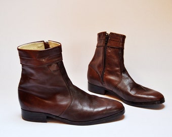 Vintage Mens Ankle Boots Brown Leather Beatle Boots