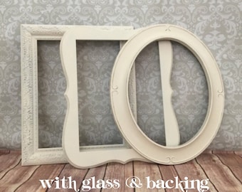11x14 PICTURE FRAME - you choose ONE - white - shabby chic - Glass and Backing - Wall Hanging