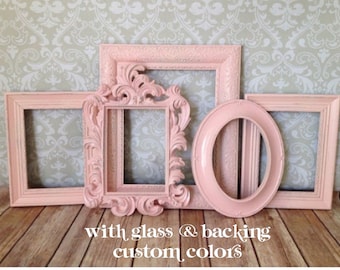 Baby PICTURE FRAMES - Shabby Chic Nursery or Wedding - w/ Glass and Backing