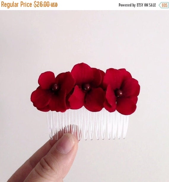 Red Flower Hair Comb Wedding Hair Accessories Red by BelleBlooms