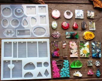 1 pcs Silicone mold, Silicone mold, Perforated mold, many shapes combination pendant Silicone mold, earrings pendant, necklace pendant mold