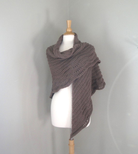 Brown Shawl Wrap Soft Cozy Prayer Shawl Knitted Wool by Girlpower