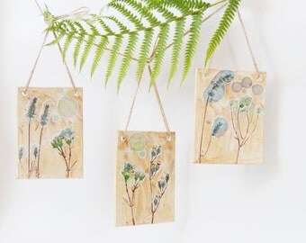 Handmade Botanical Wall Art Ceramic Wall Tiles Wall Hanging ~ Unique Wall Tile Wild Flowers Floral Decor Ceramic Sculpture Ceramic Art UK