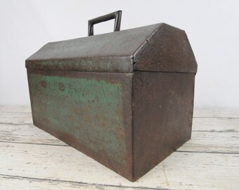 X Large Toolbox Vintage Metal Toolbox Handmade Heavy 35#