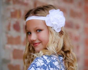 White Taffeta Flower Headband - Flower Headband, Baby Headband, Soft Headband, White Floral Headband, Newborn Headbands, Infant Headbands